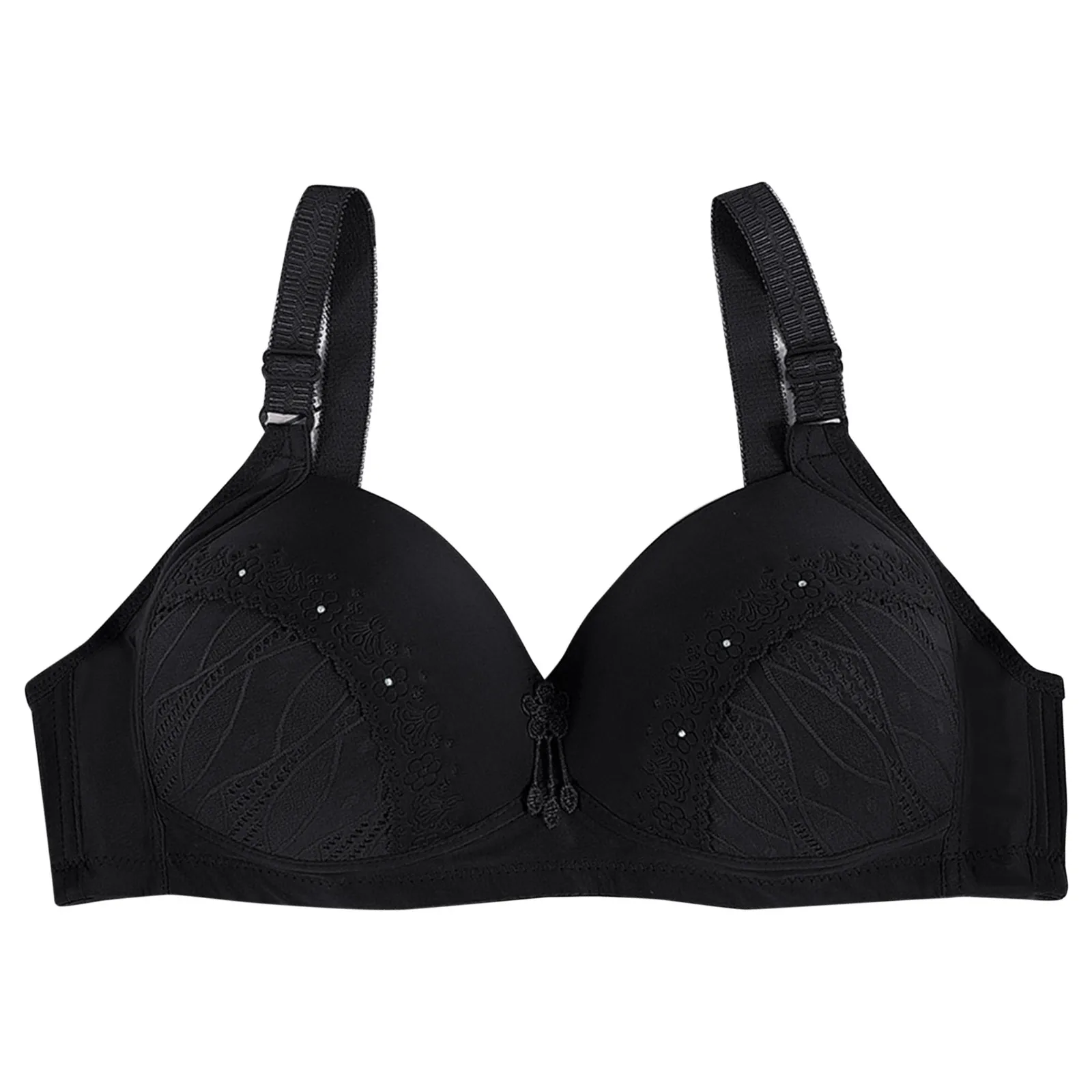 

3/4 Cup Solid Color Black Gather Seamless Women's Underwears One-piece Push Up No Steel Ring Comfort Adjusted-straps Thin Bras