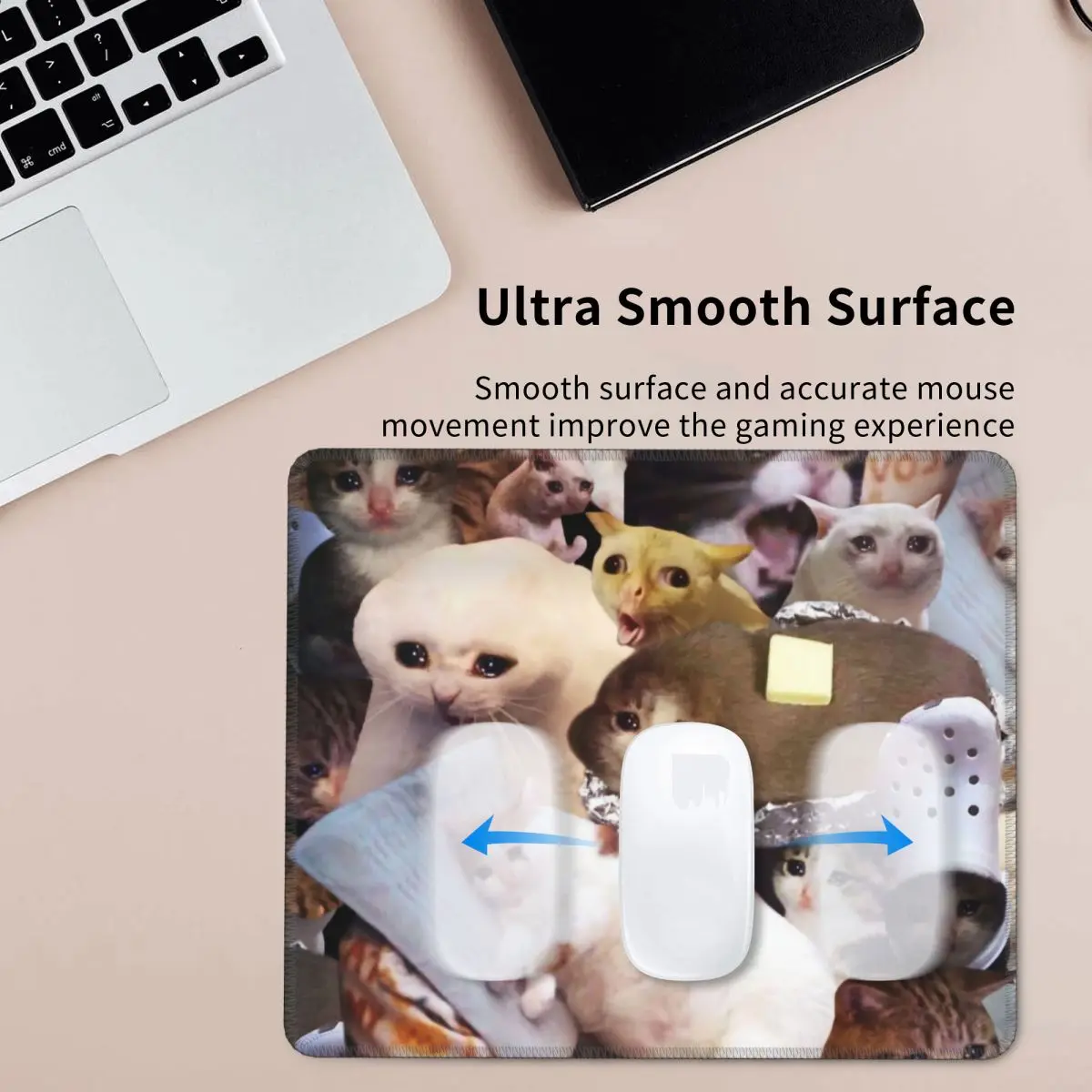 Cat Mouse Meme, Rubber Desktop Mat, Floppa Mouse Pad