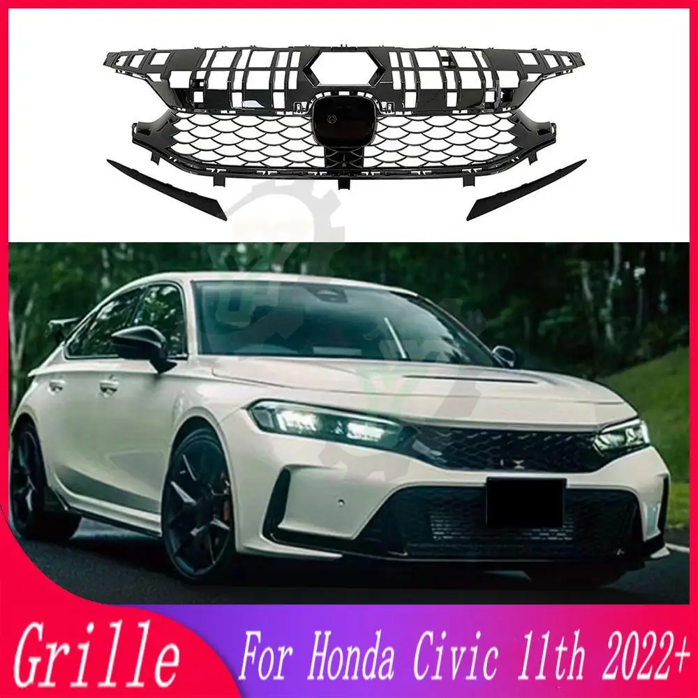 

For Type R Style Front Bumper Grille Centre Styling Upper Grill For Honda Civic 11th gen 2022 2023 Car Accessory