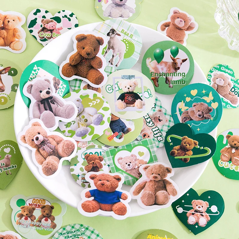 45Pcs Mini Box Material literary Cartoon Bear Scrapbooking Hand Account Base Diary pink School Supplies Scrapbooking stickers