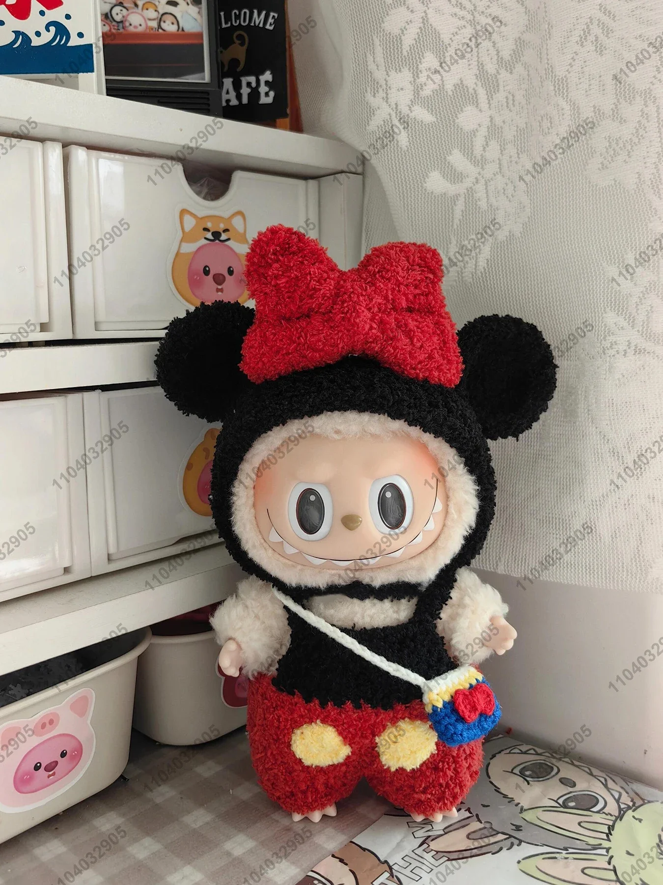 Labubu The Monsters Mickey Mouse Costume Doll Clothes High Quality 1:1 Replica Vinyl Face Doll Action Figure Bag Charm Pendant