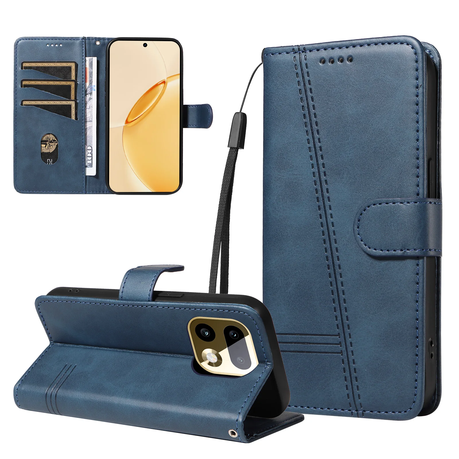 Leather Flip Wallet Card Holder Case with Kickstand and Book Cover Design, Compatible Smartphones