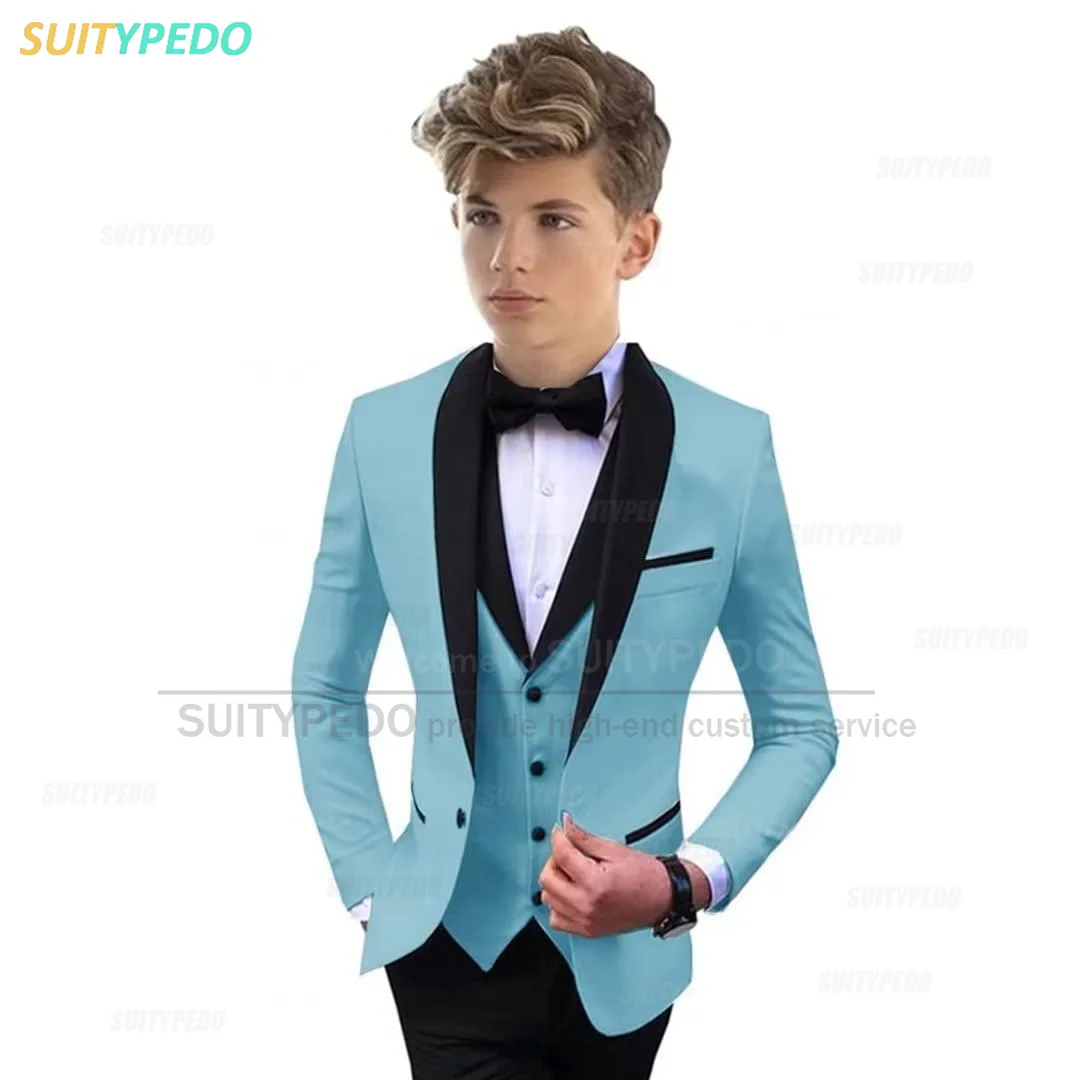 

Blue Notch Lapel Boy's Suit Formal Child Jacket Pants Vest 3 Pieces Wedding Party Tuxedo Kids Slim Fit Outfit Costume Mariage