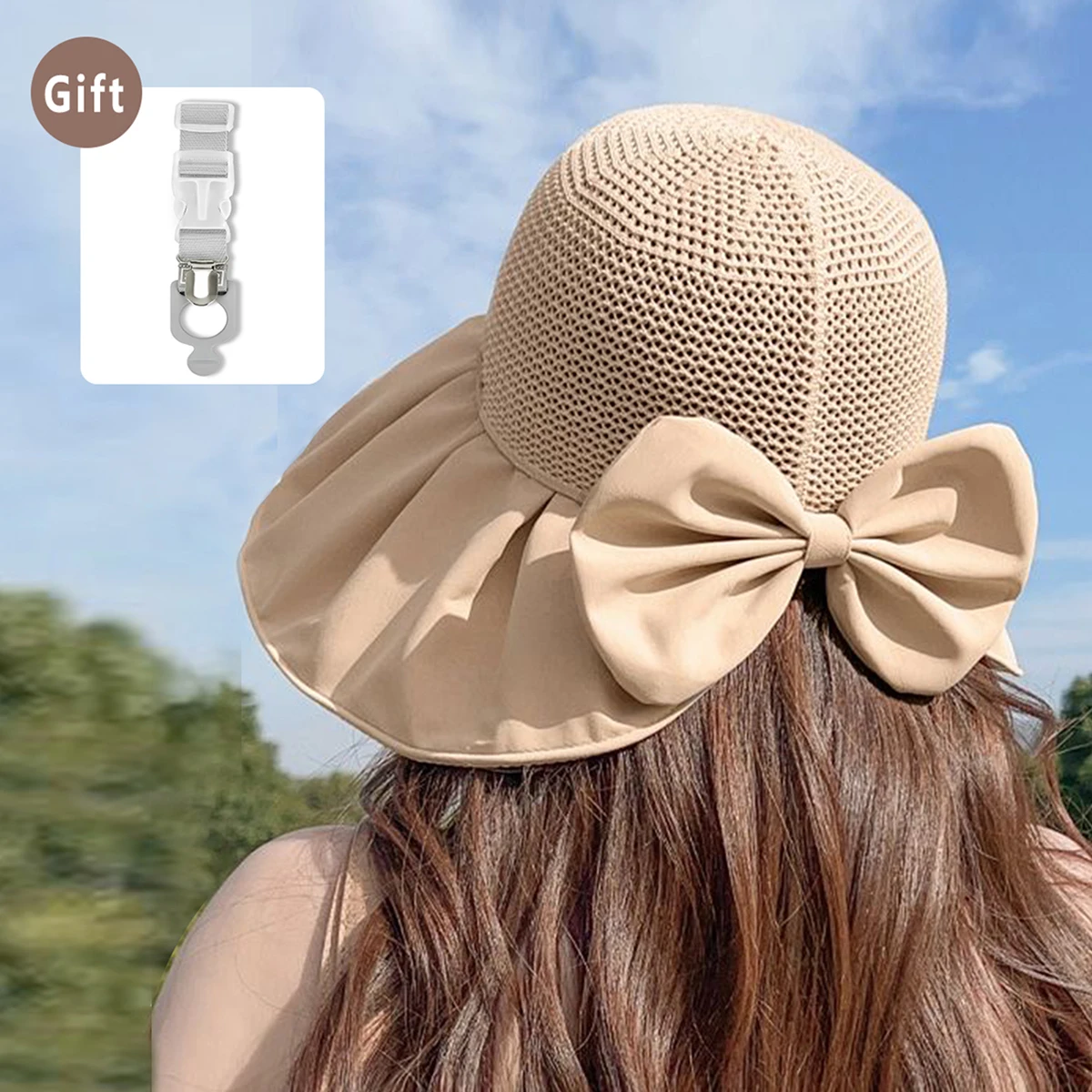Summer Women's Sun Hat, Anti-Ultraviolet, Empty-Top Sunscreen Sun Hat, Cover Face, Fisherman Hat, Free Hat Clip, Buckle Storage