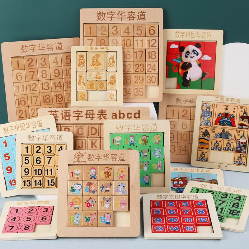 Madeira digital huarong estrada sliding puzzle crianças lógica matemática  formação brinquedos educativos crianças quebra-cabeça jogo