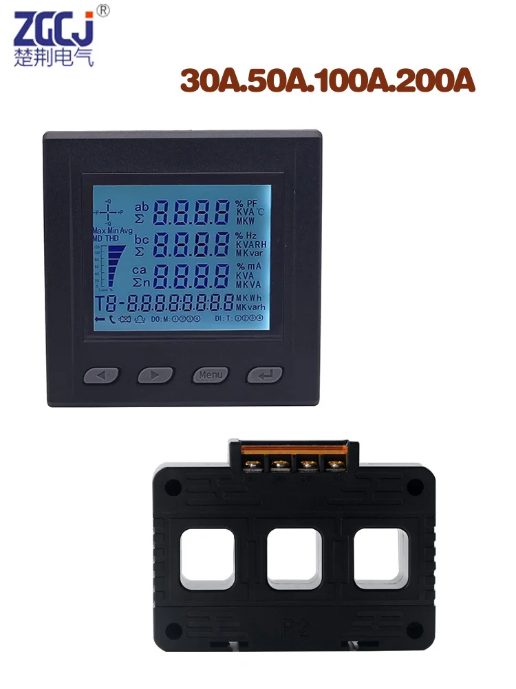 

Short case Multifunction power meter LCD digital display A V W kWh cos Hz Var panel meter with RS485 Modbus-RTU protocol