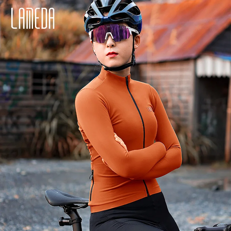 LAMEDA Winter Thermal Women's Cycling Jersey Windproof Fleece Bike Top Clothing YKK Zipper Bicycle Jersey for Ride with Pockets
