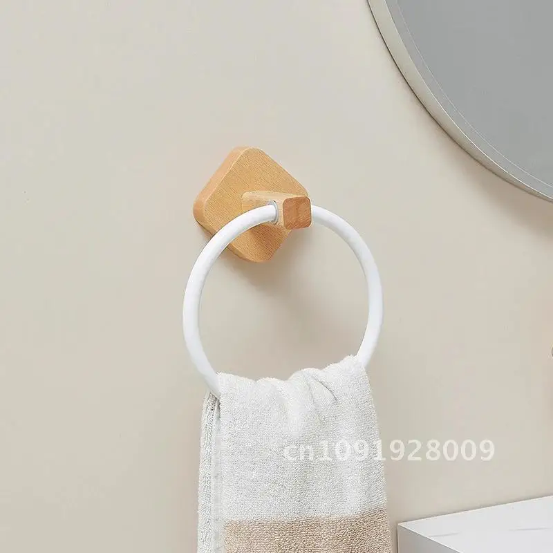Towel Punching Bathroom No Holder Walnut/Beech Aluminium Accessories White/Black Mounted Towel Ring Round Wall