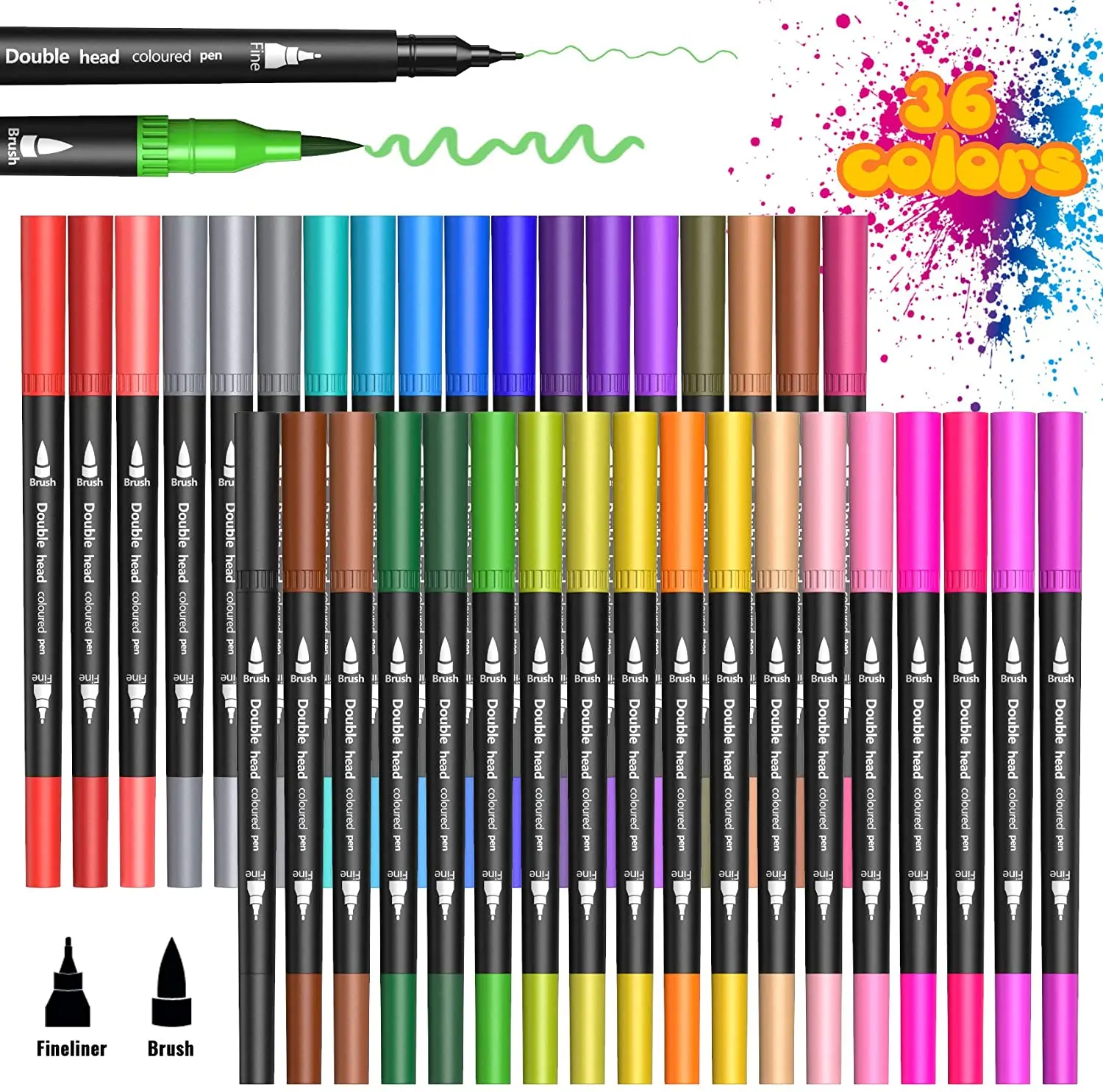 Twin Tip Fineline Markers, Thick and Thin Tip, 1 Each of 12 Colors