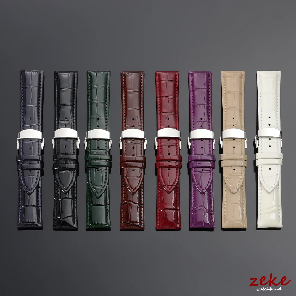 Luxurious Polished Genuine Leather Watch Band with Elegant Wooden Box and Butterfly Buckle - Available in Multiple Sizes
