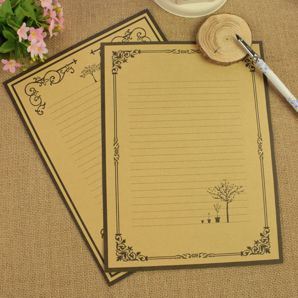 

8Pcs Kraft Paper Retro Writing Paper Vintage Letter Paper Stationery Set (2 Patterns)