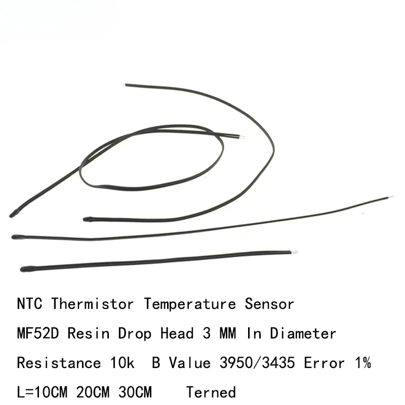 10pcs NTC Thermistor Temperature Sensor MF52D Resin Drop Head 3 MM In Diameter Resistance10kB Value3950 3435 Error1% 10 20 30CM
