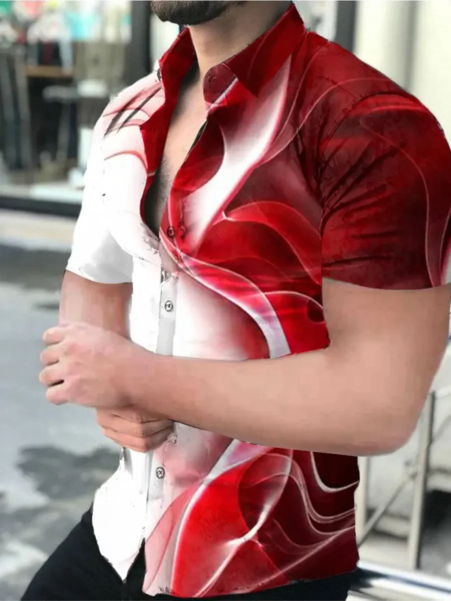 New 2023 Hawaiian men's shirt Super short sleeve red streamer 3D printing men's shirt summer fashion cardigan beach shirt 5XL