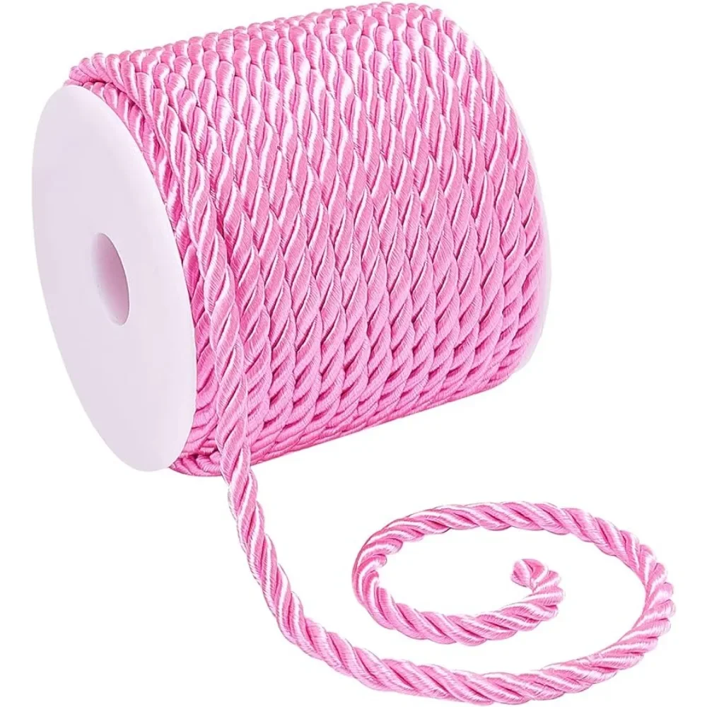 

5mm Decorative Rope Graduation Cord Twisted Satin Polyester Twine Cord Pink Thread Shiny Cord Choker Thread for Home Décor