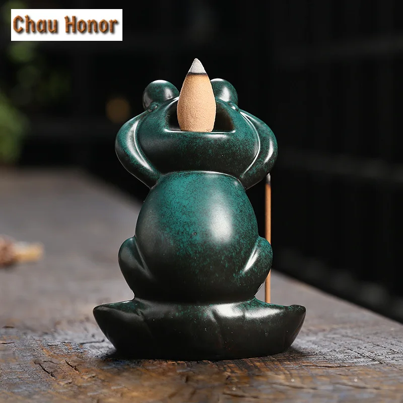 Creative Design  Lotus Frog Desktop Decoration Indoor Aromatherapy Stove Portable Backflow Incense Burner Yoga Relaxation Home