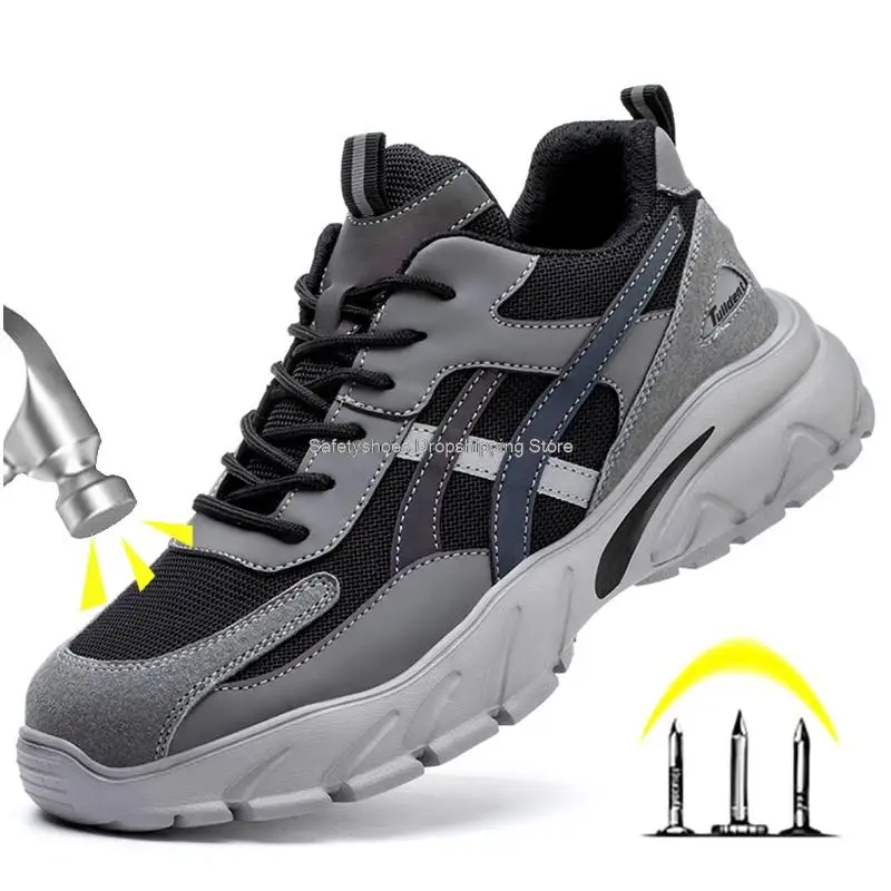 Safety Shoes Men for Work Safety Boots Men Women Indestructible Shoes Kevlar Anti-puncture Boots Breathable Work Shoes Men Boots