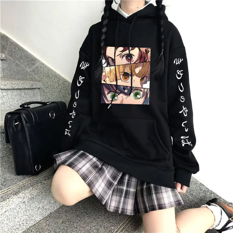 Japanese Anime Hoodies Demon Slayer Graphic Oversized Hoodie Aesthetic Sweatshirts Harajuku Fashion Men Women's Hood Kpop Outfit hoodies for women