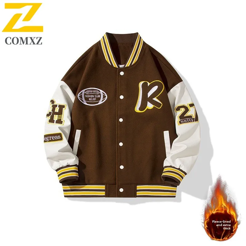COMXZ 2025 New Men's Wide Shoulder Cotton Baseball Jacket Spring Autumn Casual Loose waterproof and windproof Warm Outerwear