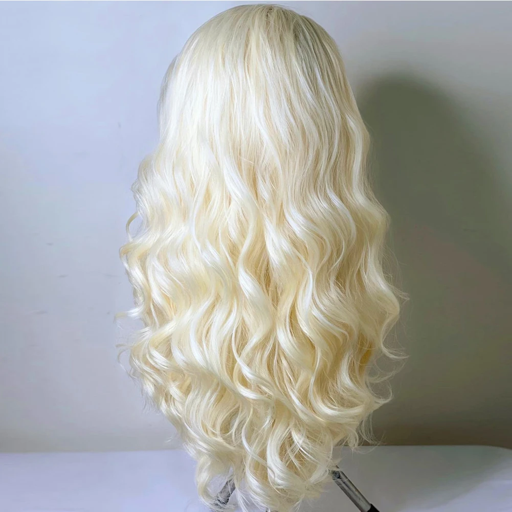 RONGDUOYI Blonde Synthetic Lace Wigs Glueless Lace Wigs For Women Cosplay Heat Resistant Fiber Body Wave Wigs Lace Front Wig Use