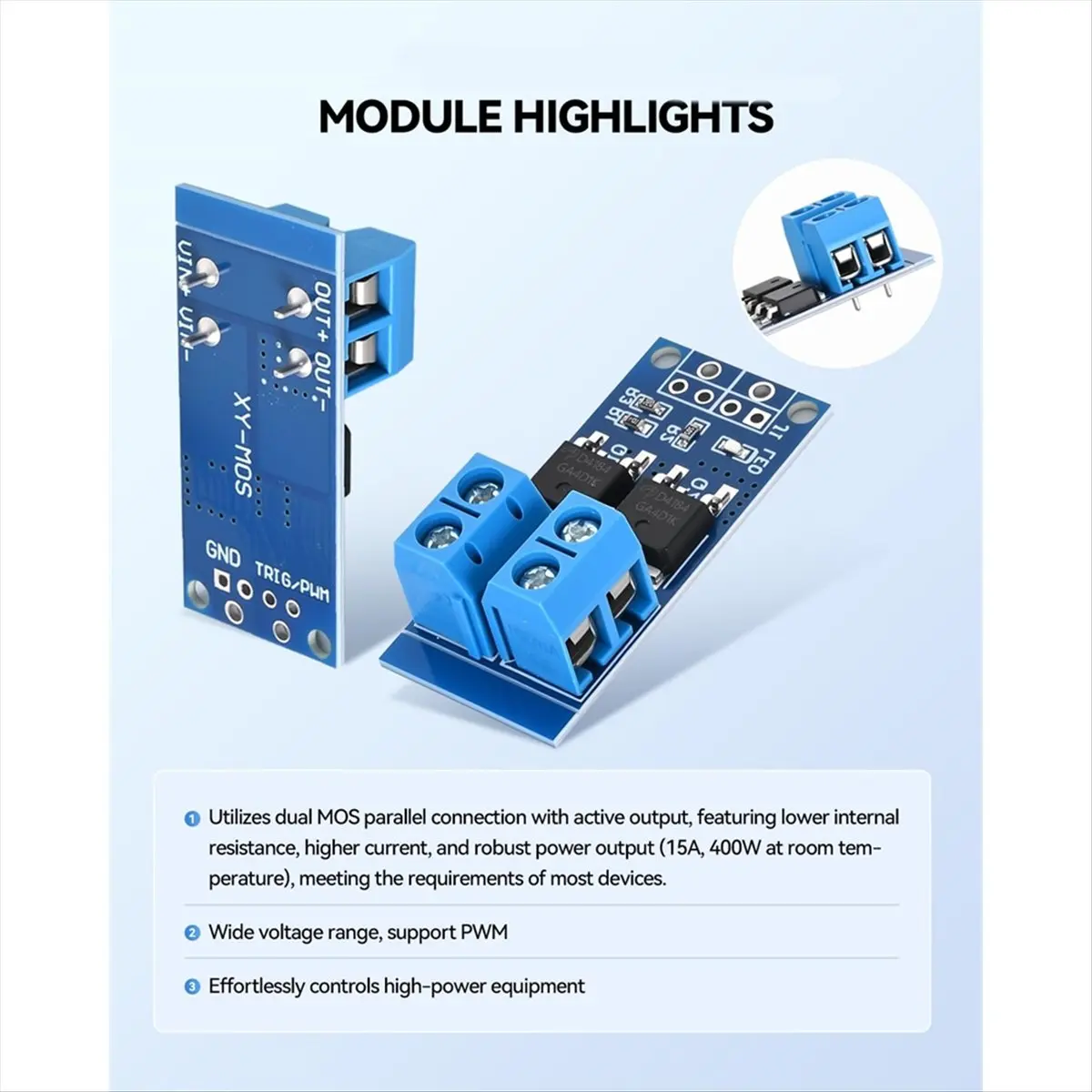 (A23G) 6PCS 듀얼 고전력 MOSFET 트리거 스위치 드라이브 모듈 0-20KHz PWM 조정 모터 속도 컨트롤러, DC 5V-36V 400W,15A