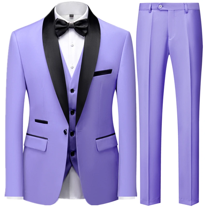 

3 Pcs Suit Set Blazers Coat Vest Pants / Fashion Men Casual Business Big Black Lapel Groom Wedding Formal Dress Jacket Trousers