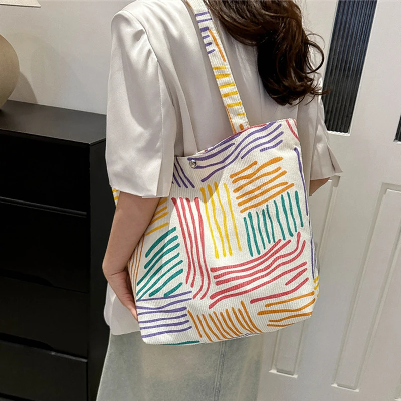 Large Capacity Tote Bag Luxury Designer Handbags For Women 2024 Brand Multicolored Stripes Canvas Shoulder Bag Big Shopper Bags
