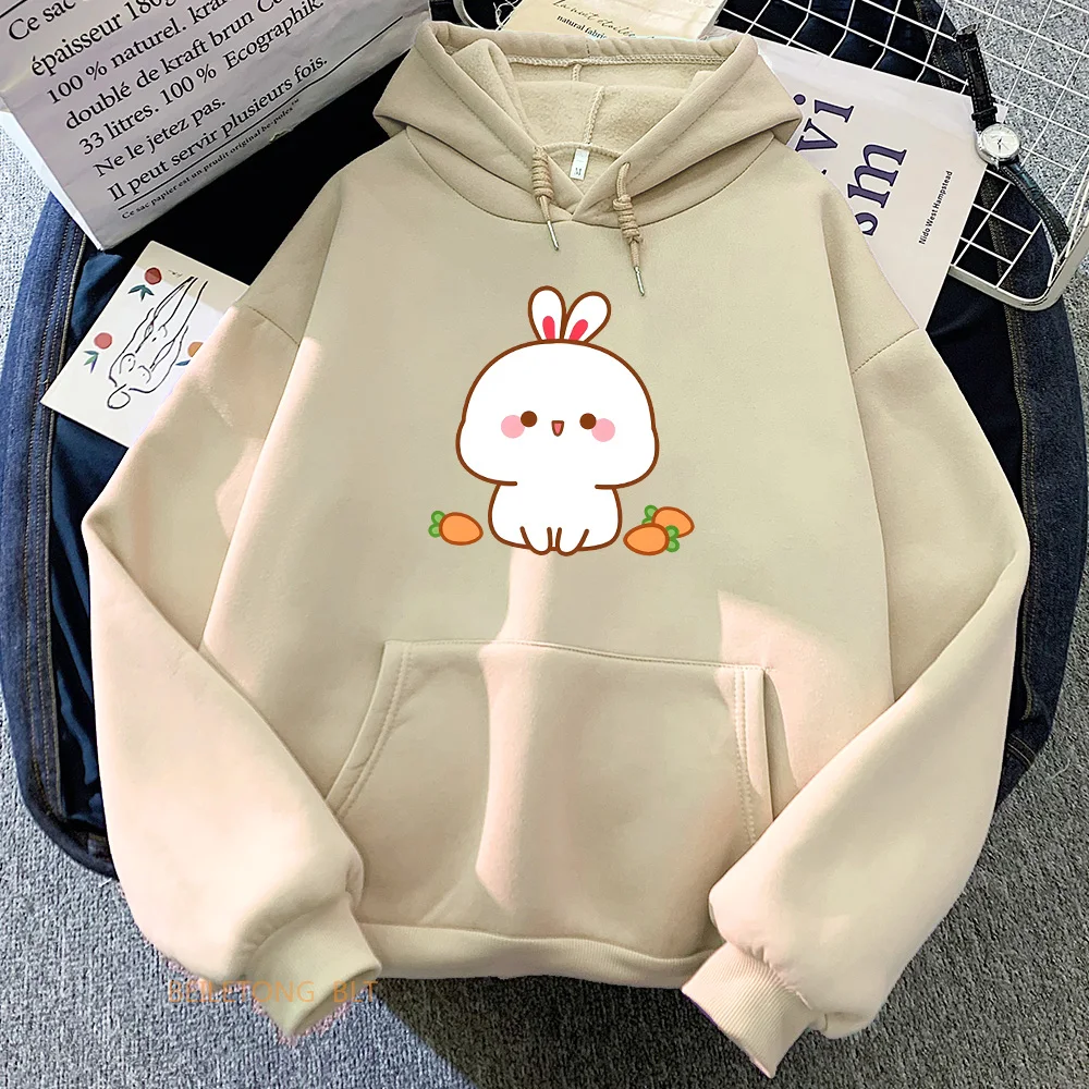 Bunny Rabbit and Carrot Cute Hoodies Winter Long Sleeve Hooded Sweatshirts Kawaii Cartoon Girls Soft Pullovers with Hooded Tops