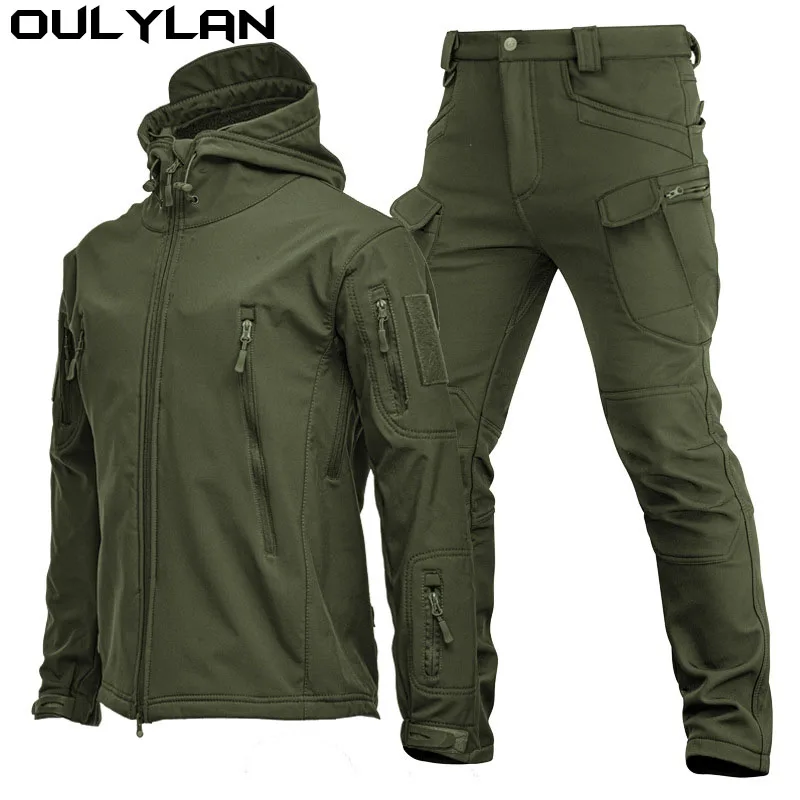

Oulylan Outdoor Tactical Fleece Jacket Set Men Camping Climbing Hiking Waterproof Tracksuits Thermal Coat Clothing Suit