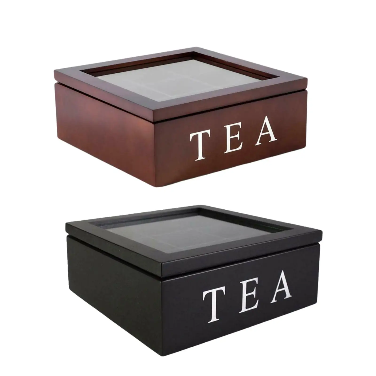 Tea Tin Box Tea Canister Airtight Container Wooden Tea Box with Viewing Window with Lid Home Tea Bag Box for Assorted Teas and Condiments Instant Coffee Packets Creamers