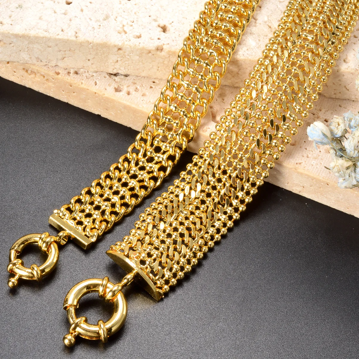 Copper Link Chain Bracelets for Unisex 18K Gold