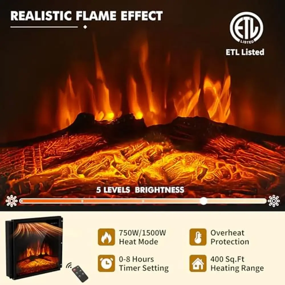 Electric Fireplace TV Stand 65'' TV Entertainment Center 18'' Fireplace Led Light Glass Shelves Adjustable Marble Top Outlet