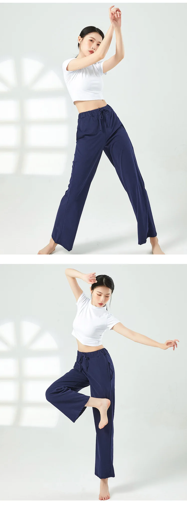 Frauen Mittleren Kragen Baumwolle Yoga Shirt Atmungsaktive Klassische Tanz Pilates Kurzarm Klassische Ausbildung Tanz Erwachsene T-Shirt – Detail 3
