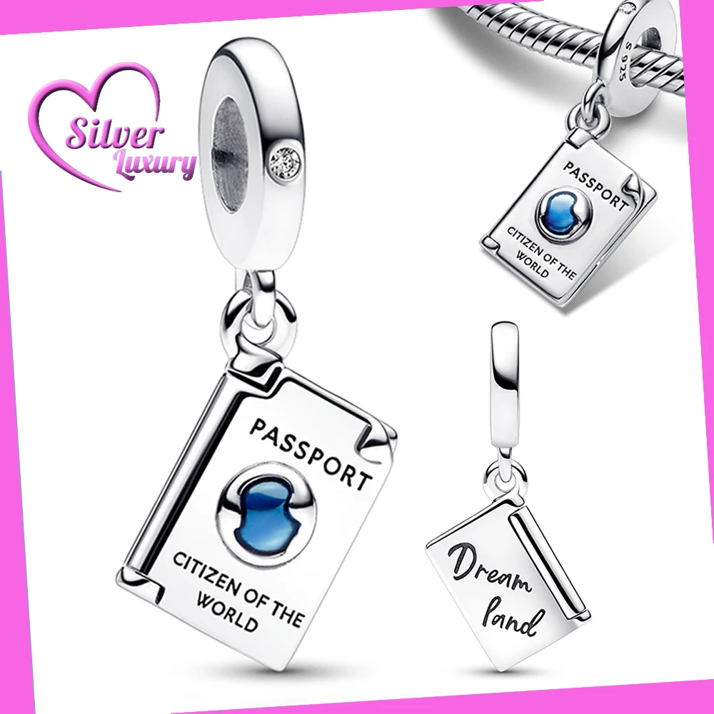 

925 Sterling Silver Passport World Book Dangle Charm Fit Pandora Charms Silver 925 Original Bracelet for Jewelry Making