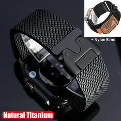 Natural Titanium Milanese Loop Strap with Parachute Buckle for 44 45 46 49MM (Black KitA)