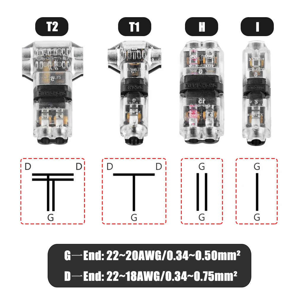 Wire Connector 5/10Pcs 2Pin Pluggable Quick Splice Electrical Cable Crimp Terminals for Wires Wiring 8-22AWG LED Car Connectors