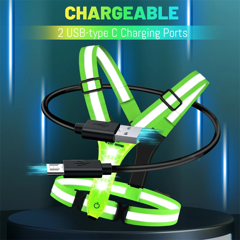 WEST BIKING Cycling Reflective Safety Vest Electric Scooter Flashing Vest USB Rechargeable LED Vest Running Jogging Fishing