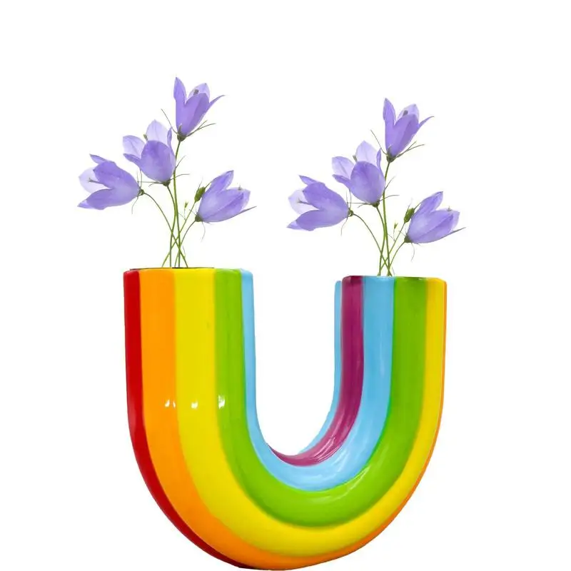 

Rainbow U Shape Aesthetic Flower Vase Modern Dried Shelf Desktop Decoration Resin Flower Decorative Rainbow Floral Vase Flowers