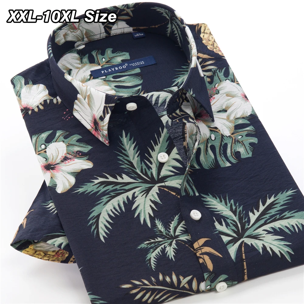 Summer Ultra-thin Mens Short-sleeved Floral Shirt Plus Size 7XL 8XL 9XL 10XL Beach Seaside Print Loose Casual Hawaiian Oversized 2