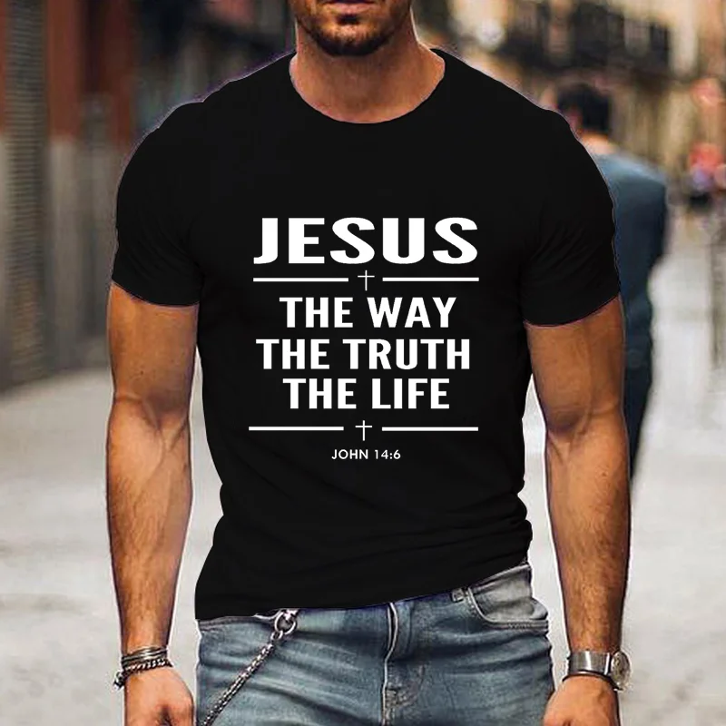 

Jesus the Way the Truth the Kife Letters Printed T-shirt Men's Personalized Outdoor Round Neck Short-sleeved Shirt T-shirt