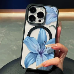 Lce Blue Lily Clear Case with MagSafe - Wireless Charging TPU Cover for iPhone 15 Plus (HE - T2428)