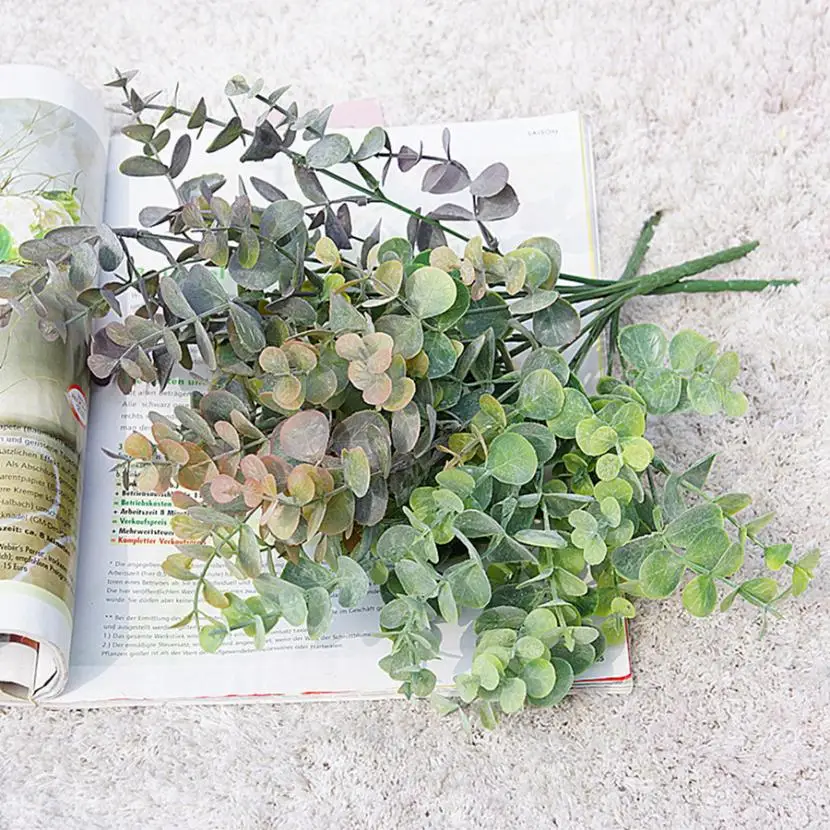 Künstliche Kunststoffpflanzen, Blätter, grüner Eukalyptuszweig, DIY-Garten, Zuhause, Weihnachten, Hochzeit, Vase für Dekoration, künstliche Kunstblumen