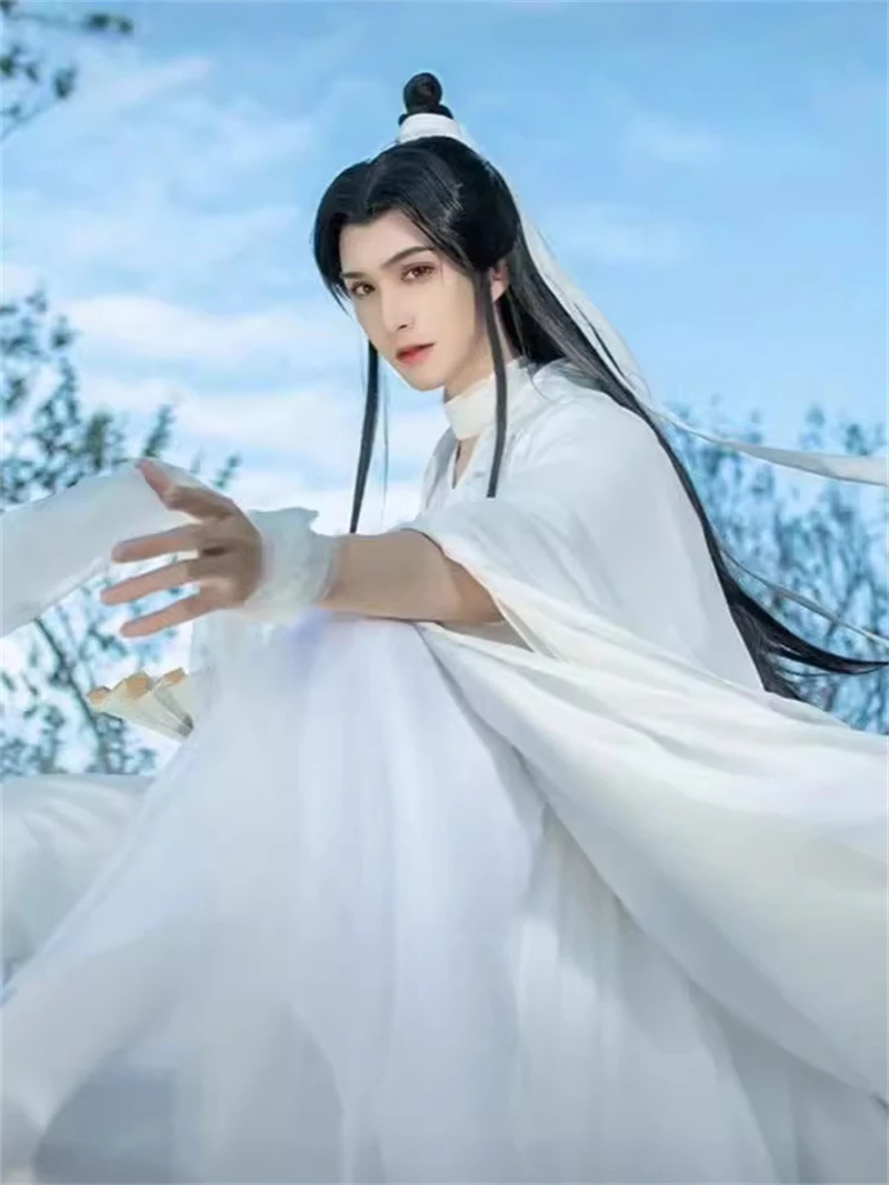 

Небесное официальное благословение принца Yueshen Xie Lian аниме косплей для женщин и мужчин белая Китайская одежда ханьфу костюм Бамбуковая Шляпа TGCF