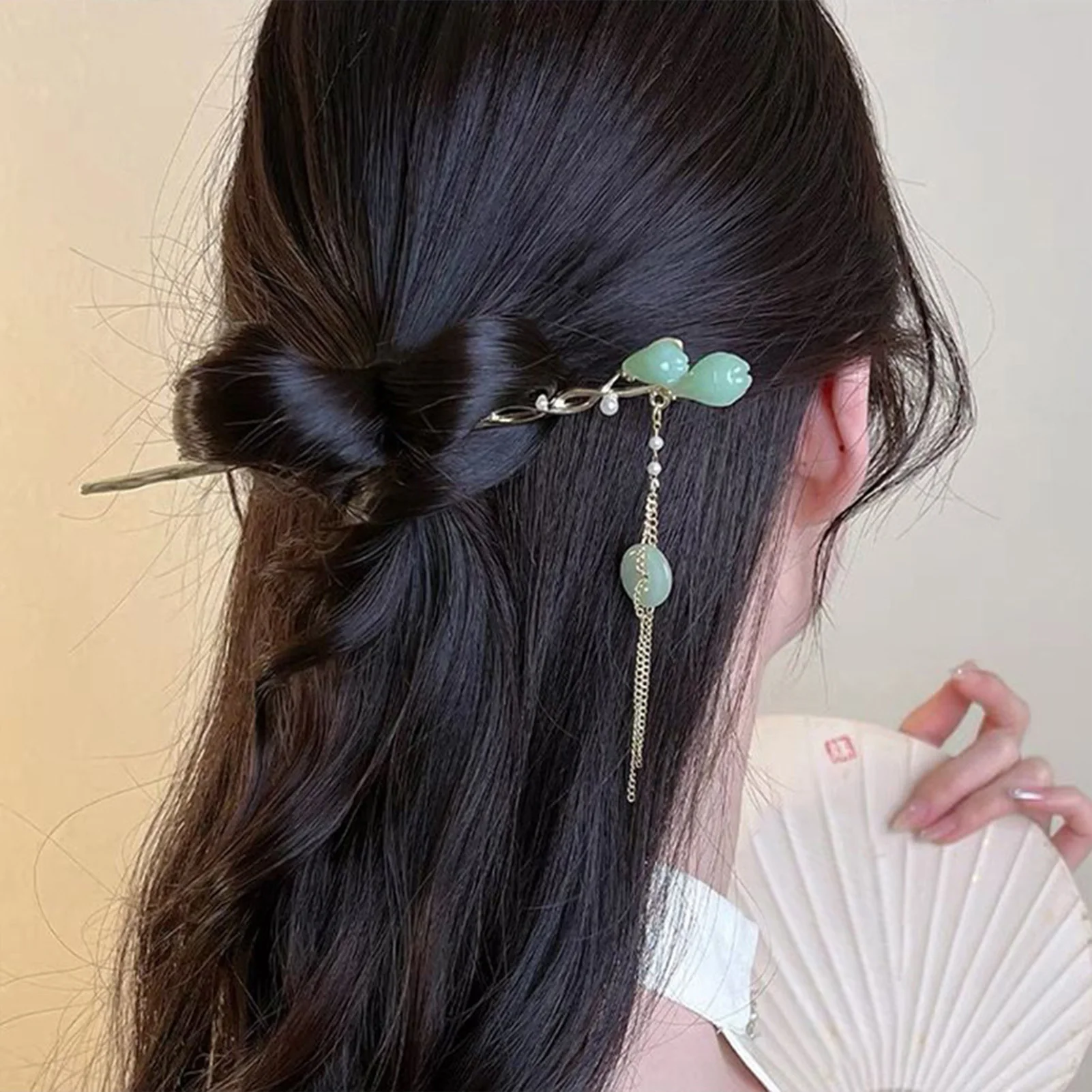 Temperament Bambus Quaste Haar Sticks Gold Legierung Elegante Blume Haarnadeln Für Frauen Mädchen Neue Chinesische Retro Stil Haar Pins – Detail 3