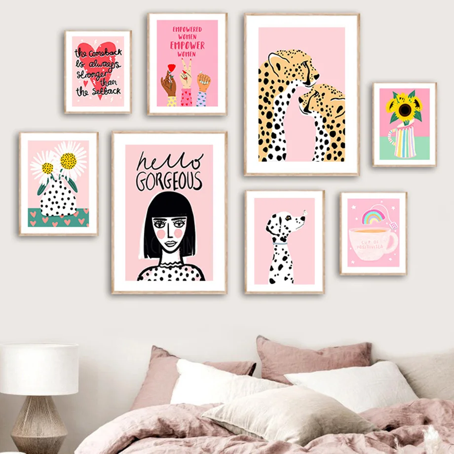 

Leopard Dalmatian Woman Power Sunflower Wall Art Canvas Painting Nordic Posters And Prints Wall Pictures For Living Room Decor