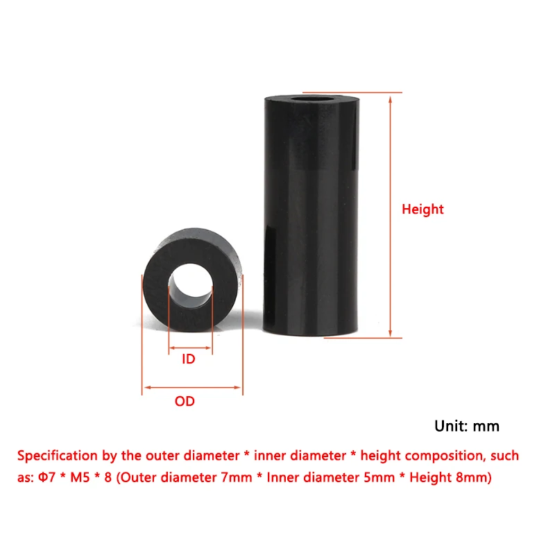 Description Picture 2 of itemM5 M6 M8 M10 M12 Black ABS Non-Threaded Hollowed Nylon Spacer Round Hollow Standoff Washer PCB Install Board Screw