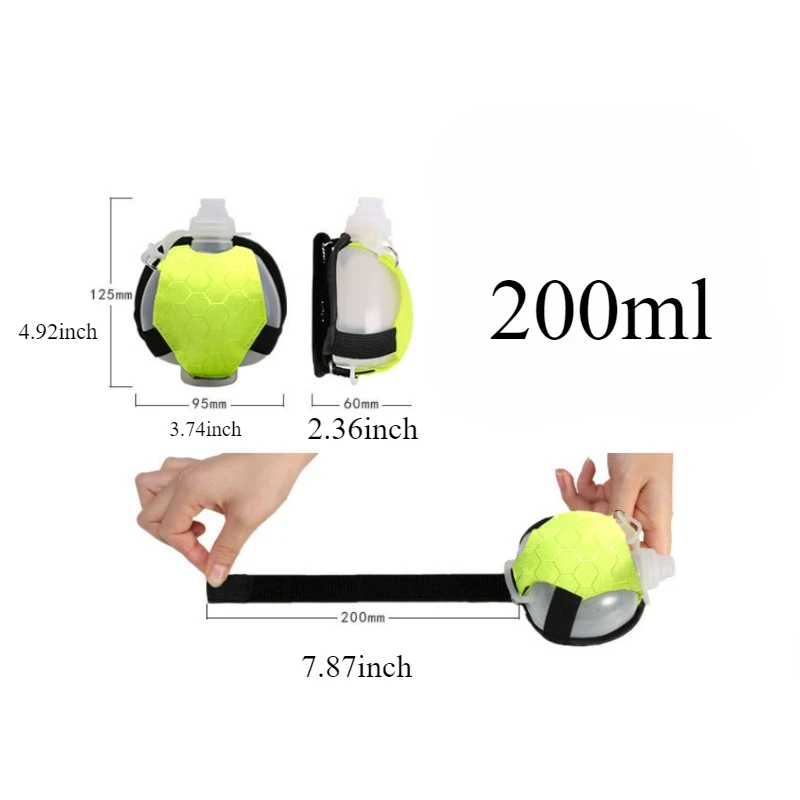 1pc 200ml Outdoor Sports Wrist Water Bottle Folding Mini Adjustable Reflect Light Run Light Silicone Rubber Portable For Cycling 2