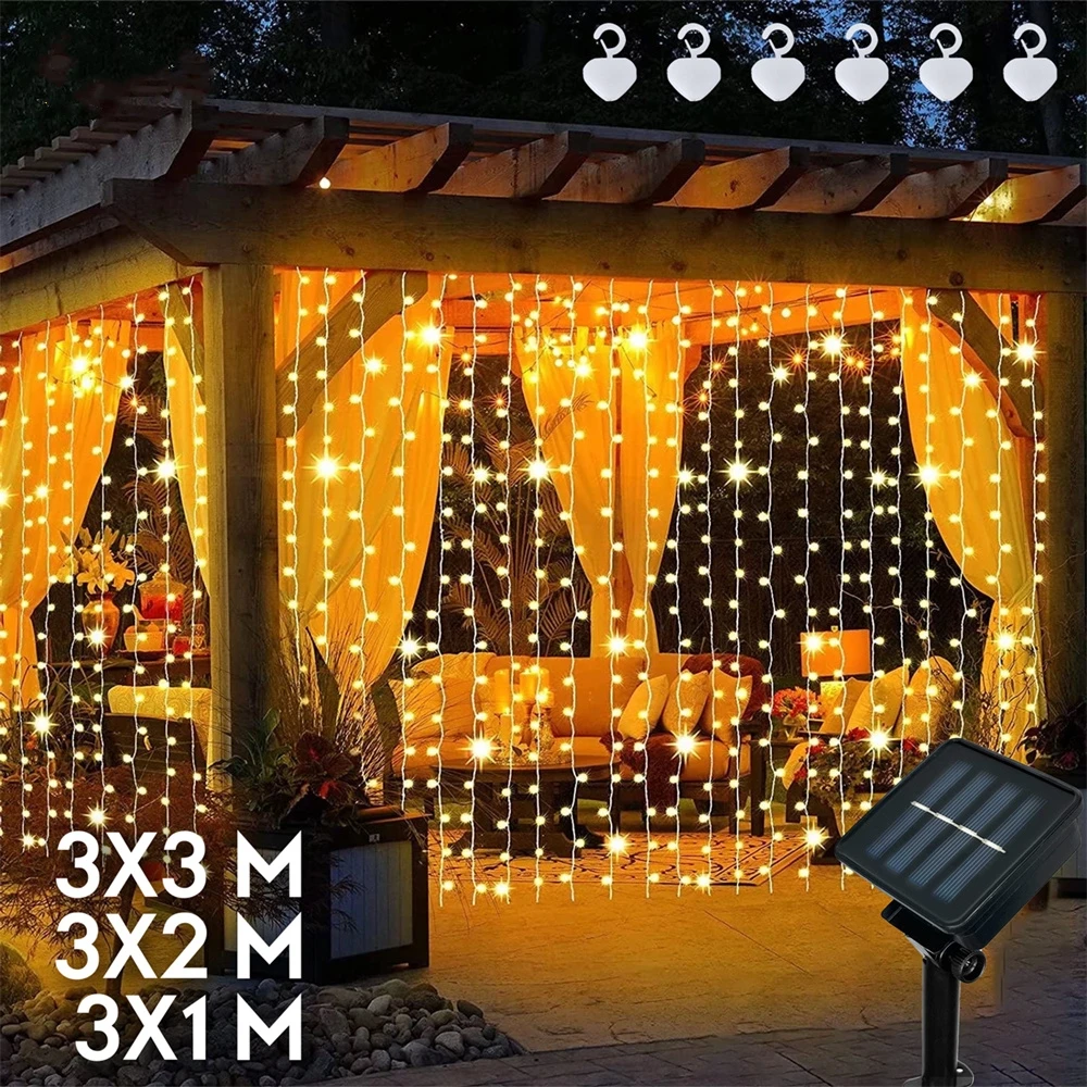 LED Solar Curtain Lights Christmas Fairy Garland String Light Xmas New Year Wedding Party Decoration Outdoor Garden fairy lights copper wire solar led light outdoor waterproof new year garland string light christmas party lamp garden decoration