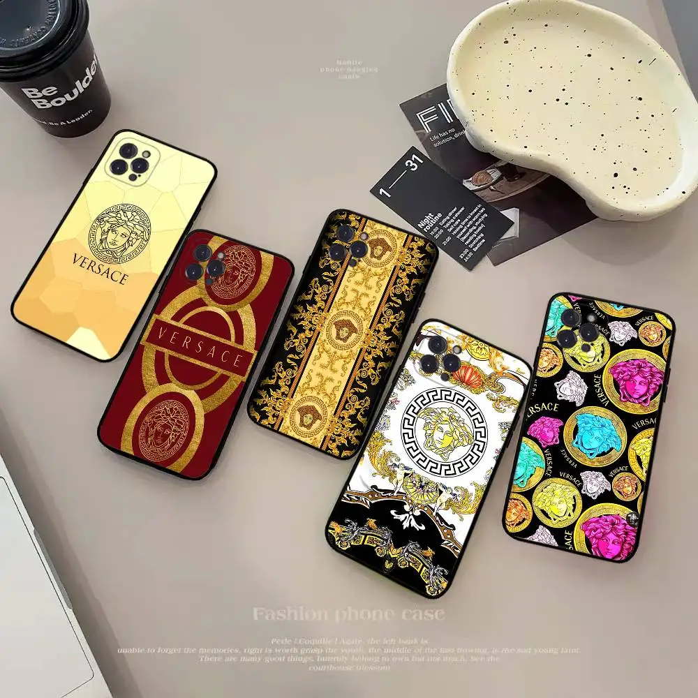 Luxury V-Versace Designer Silicone Phone Case - Black Cover