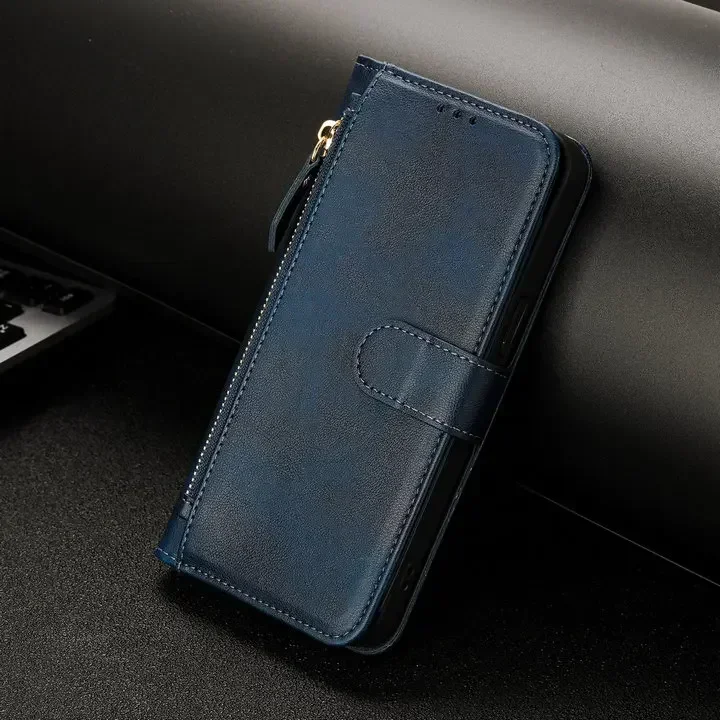 Enhanced Faux Leather Crossbody Zipper Wallet Case with Flip Book Cover