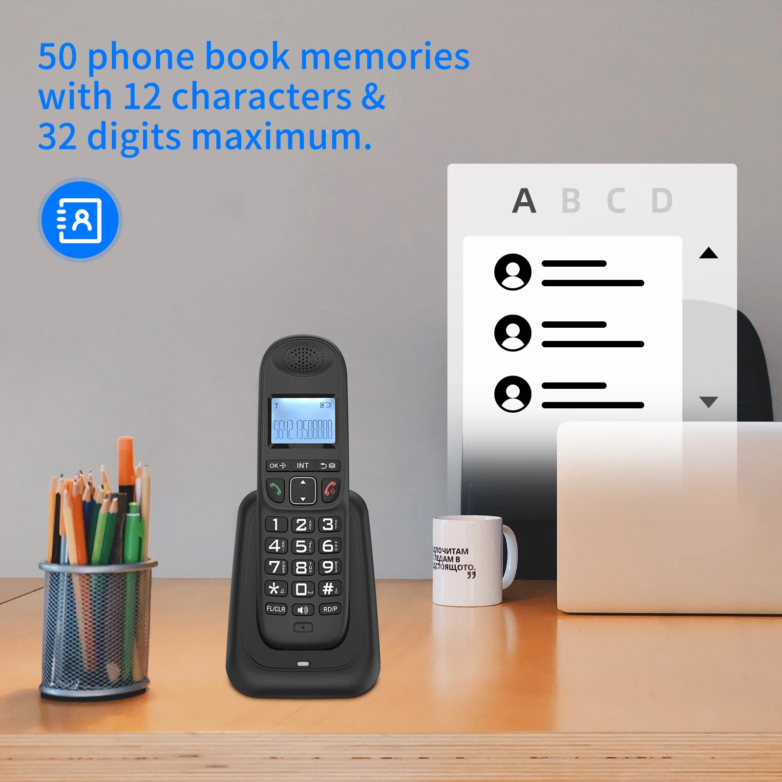 Expandable Cordless Phone System w/ 3 Lines Display Caller ID Support 5 Handsets Connection 50 Phone Book Memories16 Languages cordless phone